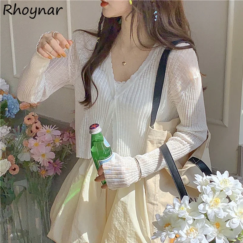 

Cardigan Women Sun Proof Tender V-neck Knitting Casual All-match Girls Preppy Full Sleeve Cozy Spring Fashion Ulzzang Daily New