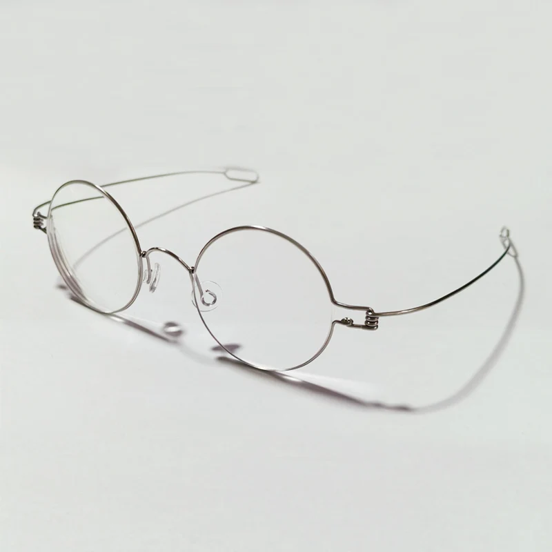 Handmade circular metal anti blue light prescription reading glasses without screws,stainless steel straight leg prescribe glass