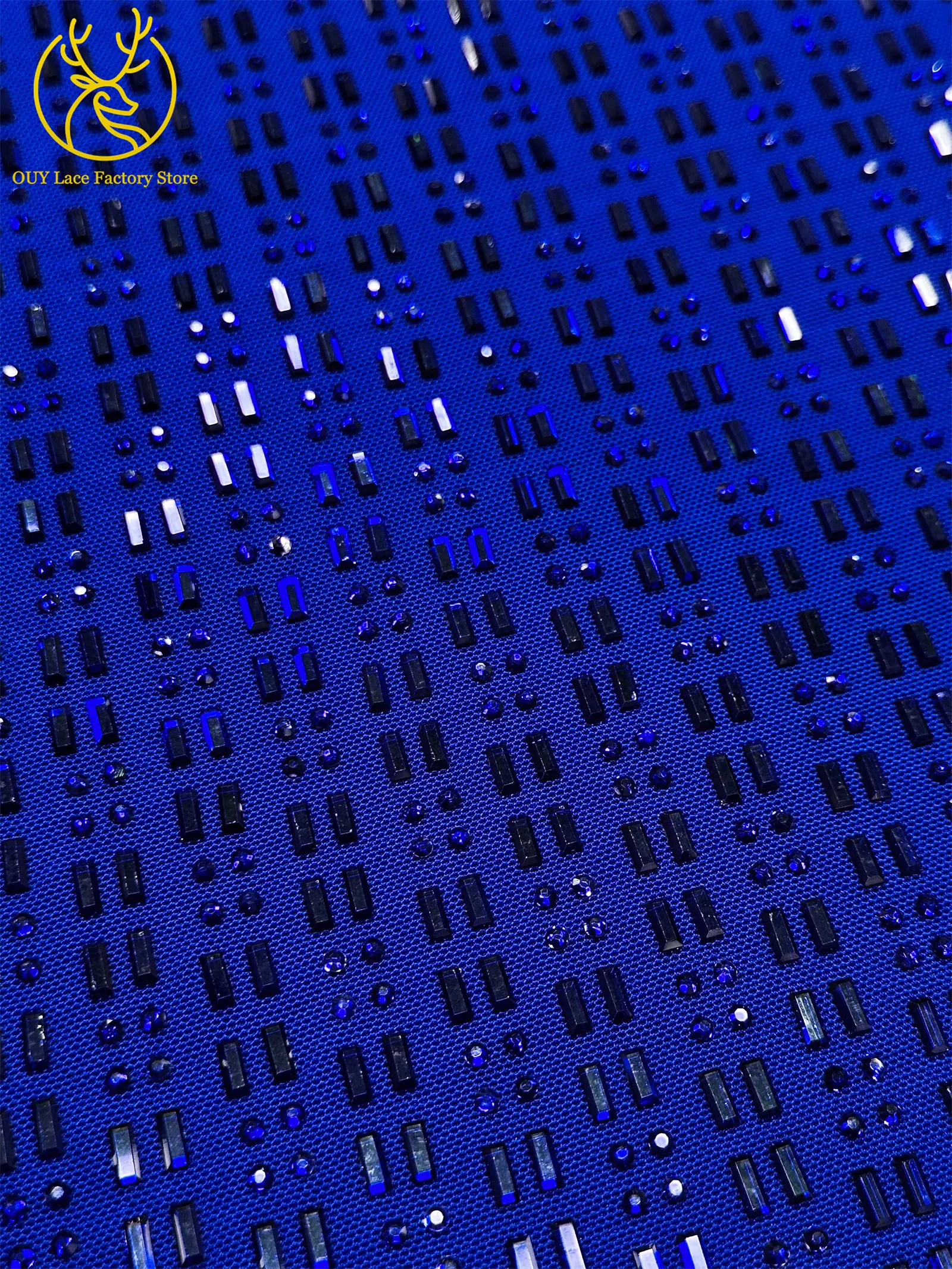Königsblauer Österreichischer Glasdiamant-Stretch-Spitzenstoff Königlicher Luxus Französischer Tüll Afrikanischer Spitzenstoff für Brautkleider – Detail 14