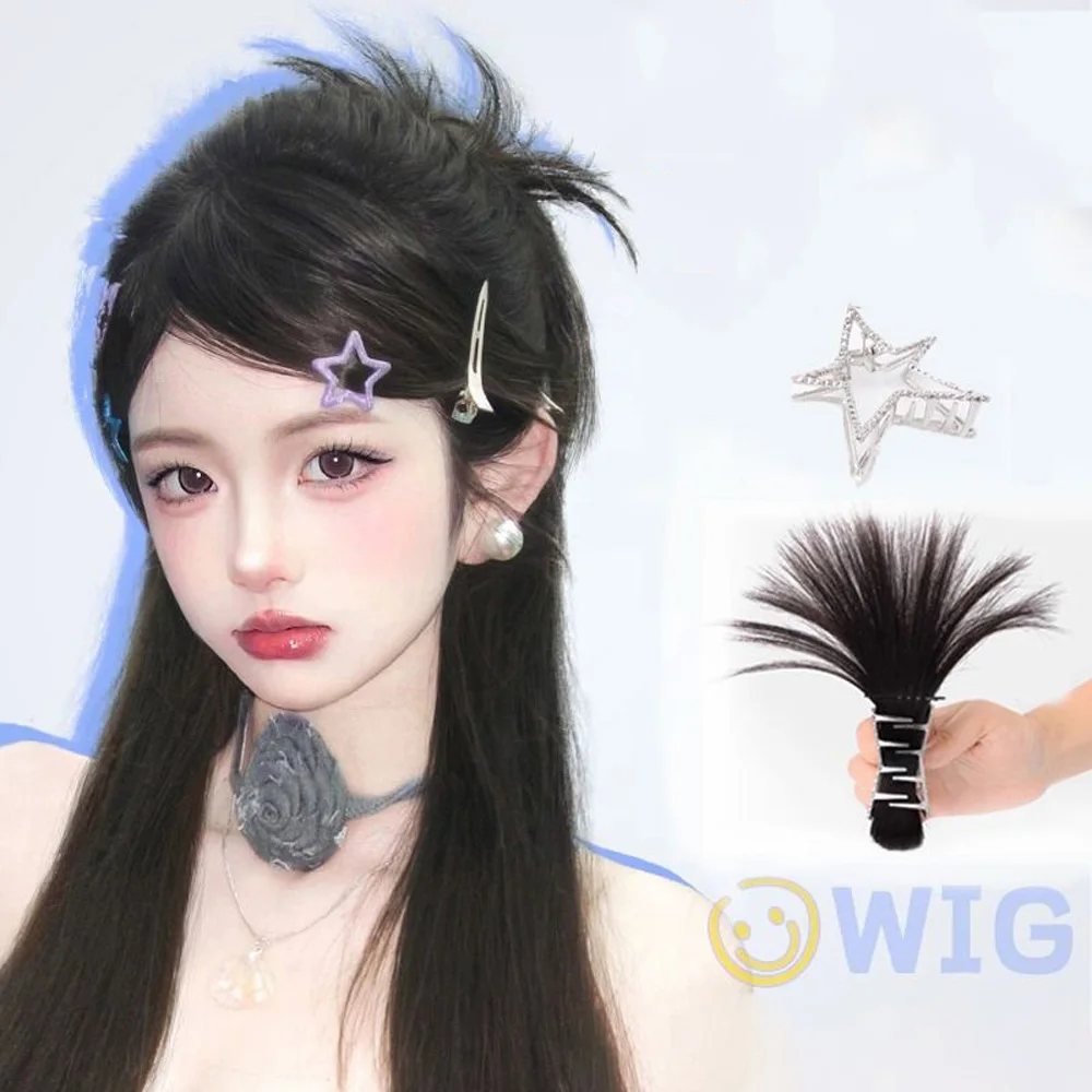 Synthetic Chicken Nest Head Wig High Head Spicy Girl Ball Head Chicken Feather Shuttlecock Fountain High Horse Tail Wig