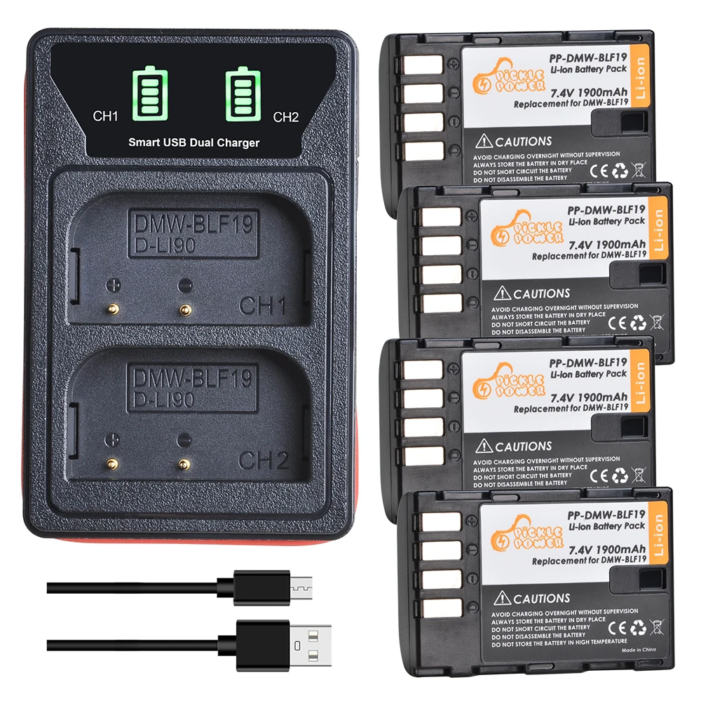 

1900mAh DMW-BLF19 BLF19E BLF19PP Battery LED Dual Charger with Type C Charge Port for Panasonic Lumix GH3 GH4 GH4K GH5 G9