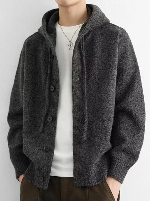 

Korean Sle Loose Knitted Hoodie Cardigan Men's Thiened Winter Casual Sle Long Sve Sweater Coat for Autumn And Winter