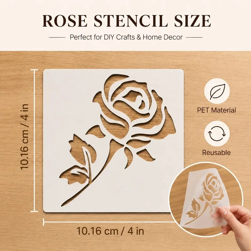 8Pcs Rose Flower Stencils Reusable PET Stencils for Painting Floral Pattern Craft Templates Wall Wood Fabric Card DIY Decor