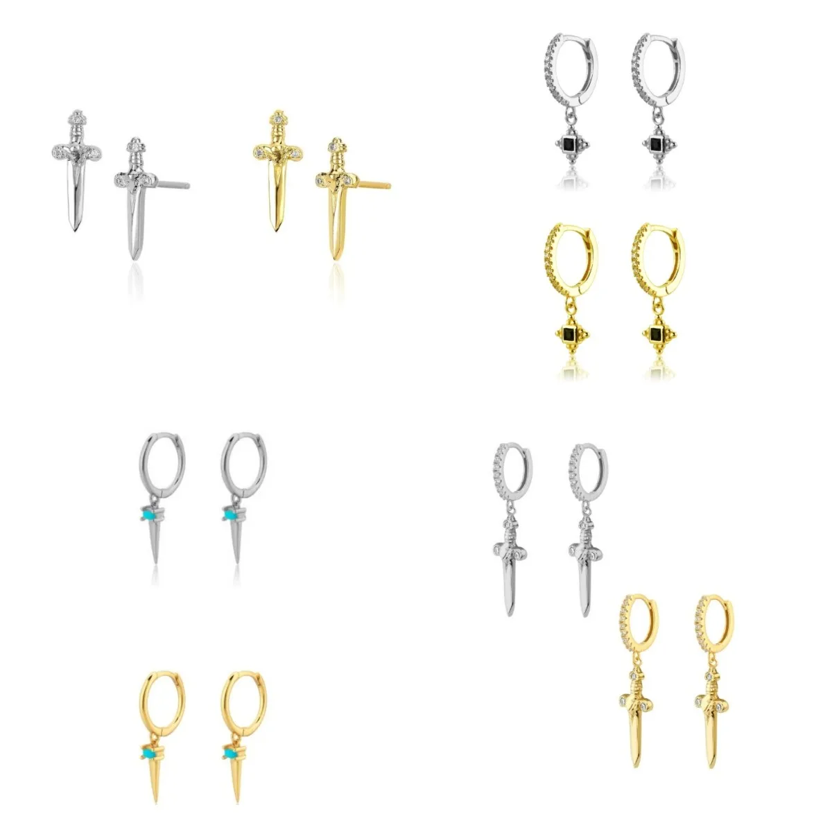 Clear Zircon Dagger Pendant Stud Earring for Women Piercing Earring Rock Punk Party Jewelry for Women 2025 Unusual Earrings