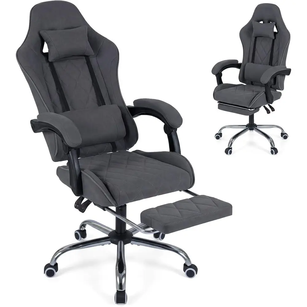 Ergonomic Gaming Chair with Footrest, Lumbar Support, Adjustable Armrests, and Detachable Pillow, High-Back Desk Chair for Offic