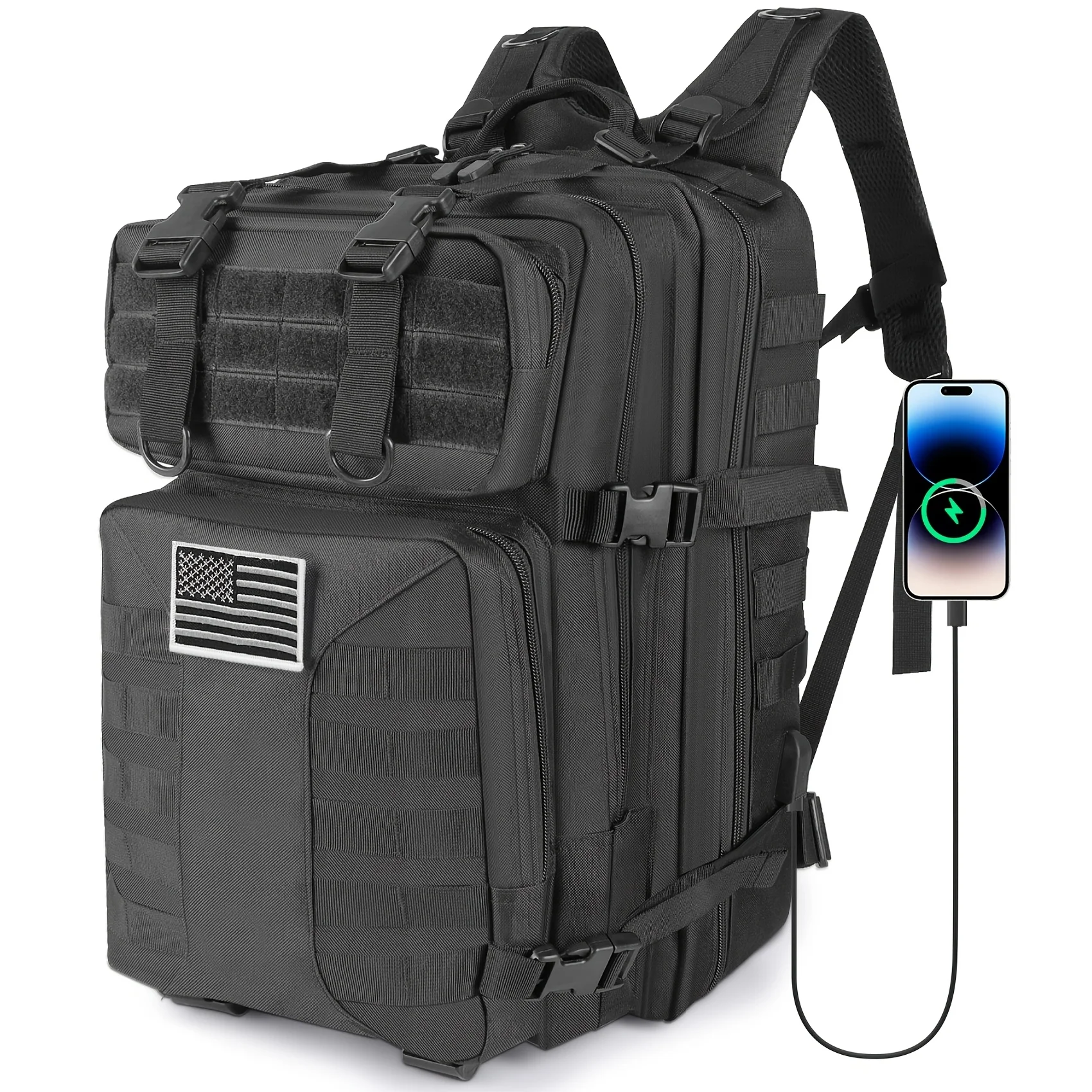 

13.21gal High Capacity Tactical Backpack, Unisex, Perfect For Camping, Fishing, Hunting, Hiking, And Traveling