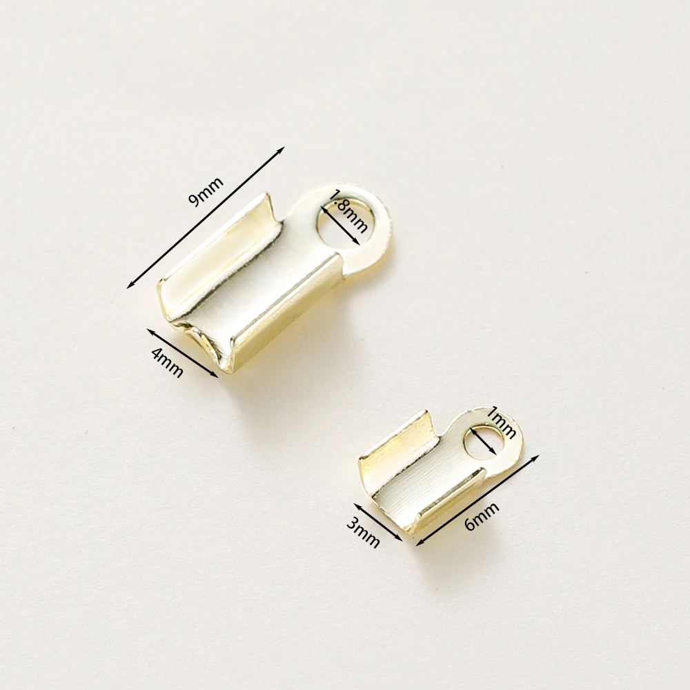 50Pcs 14K/18K Gold Color Plated Brass End Caps String Ribbon Leather Clip Tip Fold Crimp Bead Connectors for DIY Jewelry Making