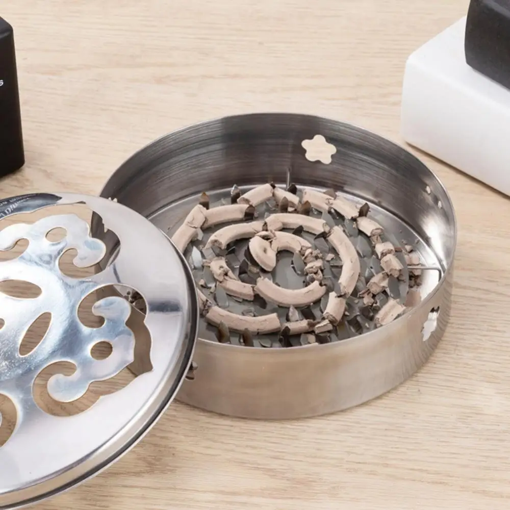 Metal Mosquito Coil Holder Round Plate Spiral Cover Mosquito Coil Box Incense Burner With Handle Repellent Rack Home Supplies