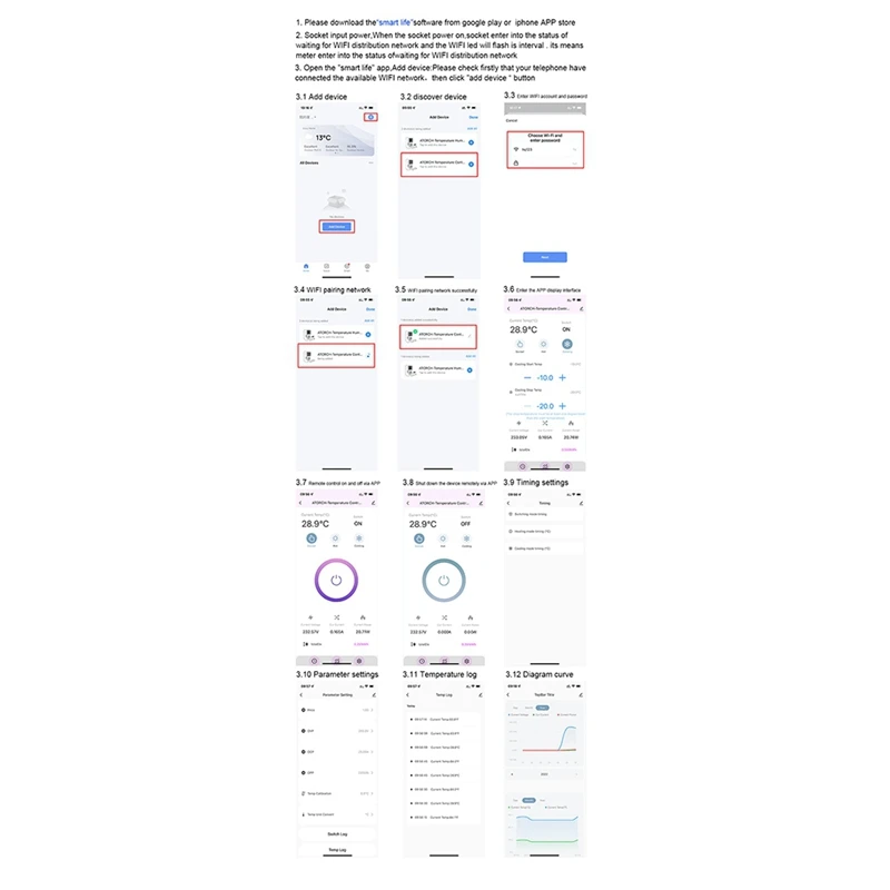 투야 와이파이 온도조절기 소켓, 디지털 온도 컨트롤러 소켓, 콘센트 타이머 스위치 센서, EU 플러그, 16A, AC220V