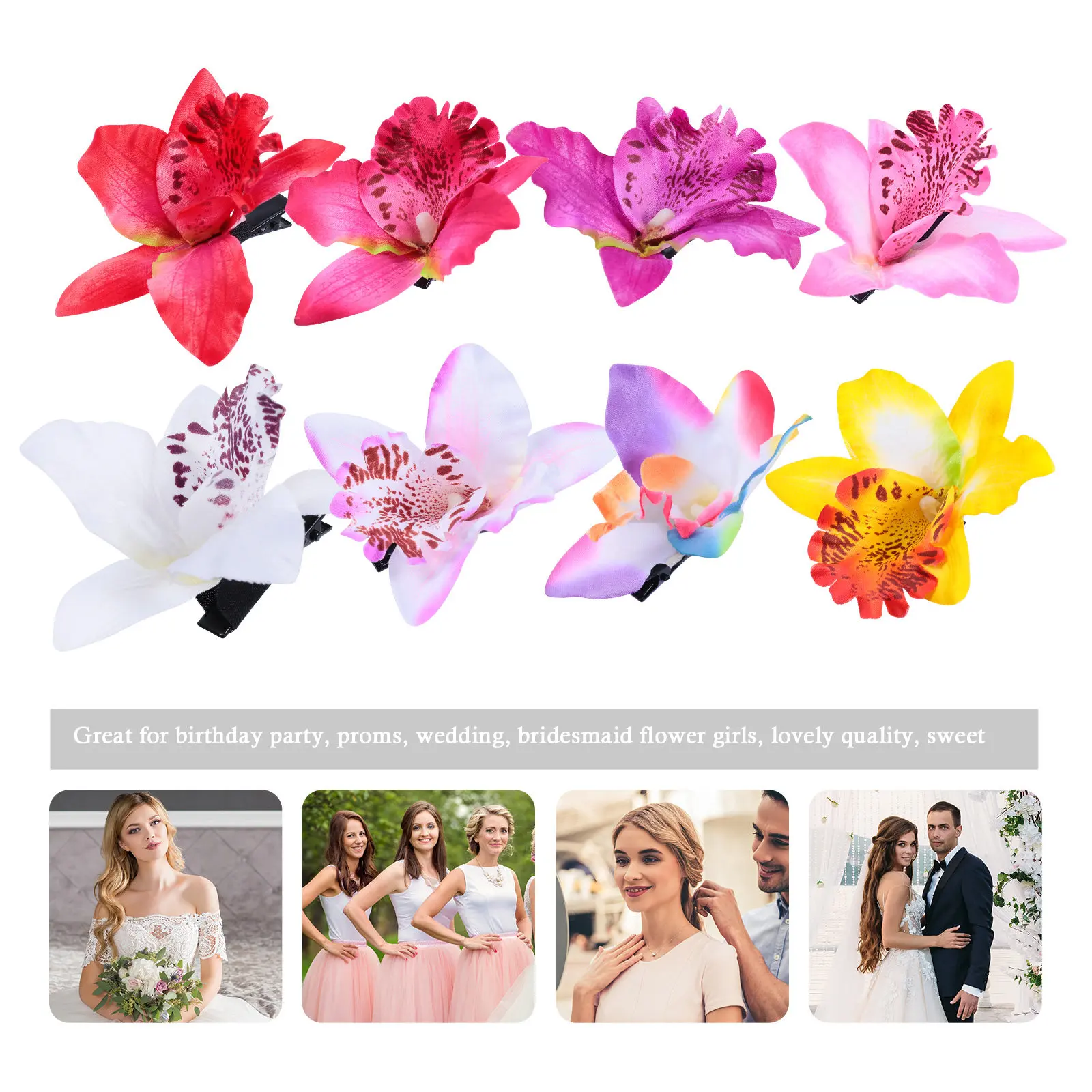 

8Pcs Orchid Flower Hairpins Layered Sturdy Fabric Petals Bridal Wedding Hair Clips for Prom Bridesmaid Floral Hair Accessories