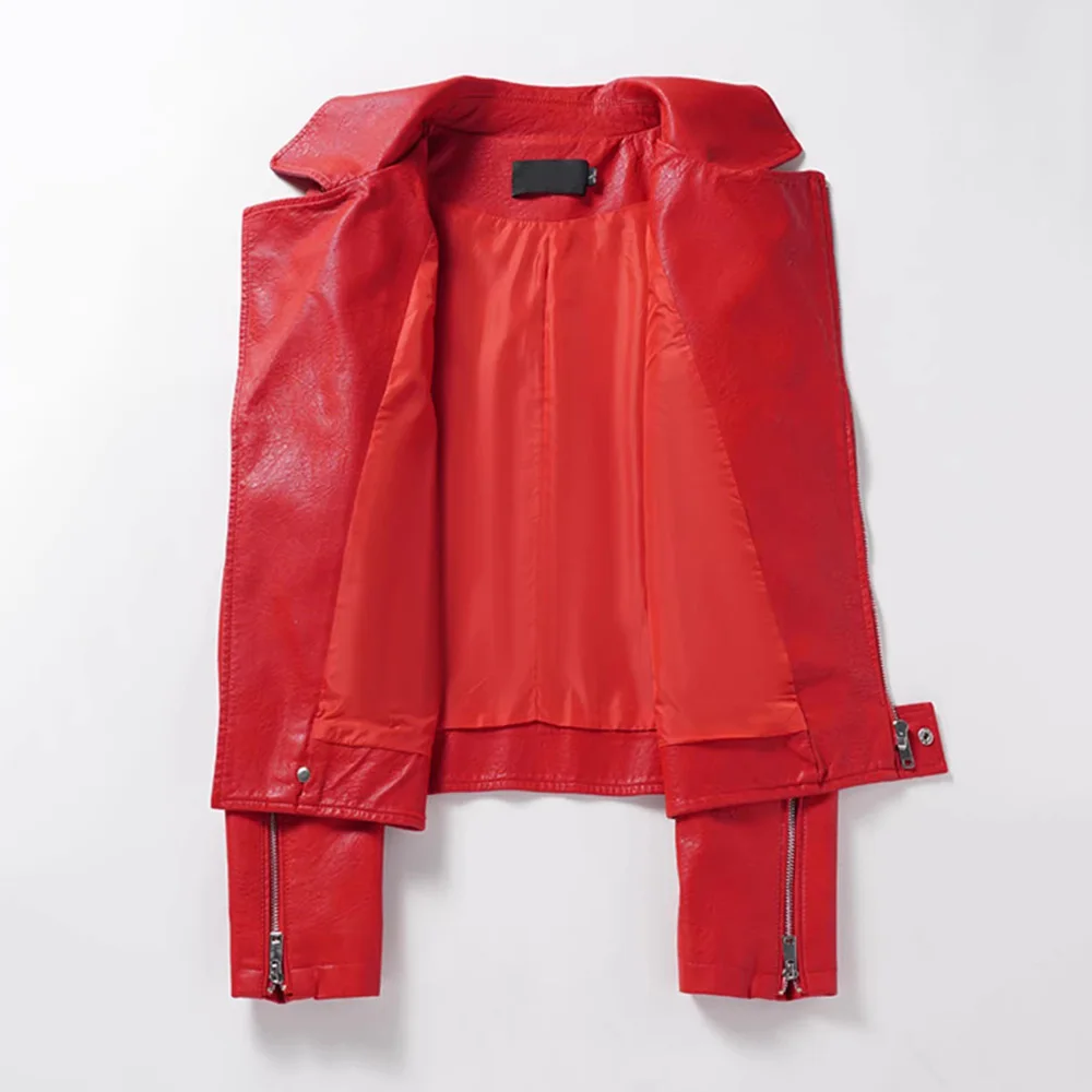 New Women Moto Biker Jacket Split Leather Spring Autumn Fashion Suit Collar Long Sleeve Slim Leather Coat Casual Short Coat view 3