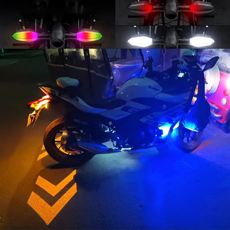 LED Motorcycle Projection Turn Signal Light 27 Modes Colorful Ambient Lamp Highlight Warning 12V Universal Motorbike Accessory