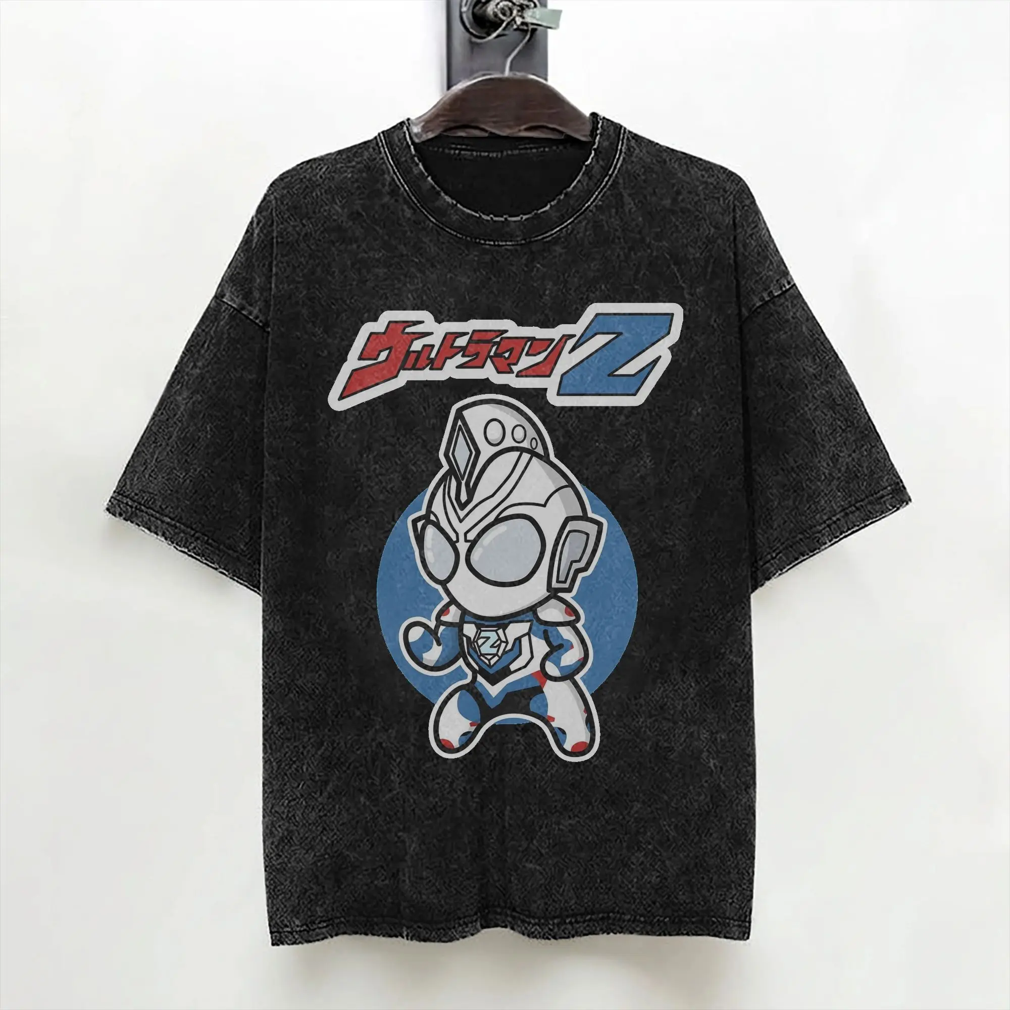 Washed T Shirts Ultraman Z Original Form Chibi Style Kawaii Hip Hop Vintage T-Shirts Oversize  Streetwear Printed Tees for Men
