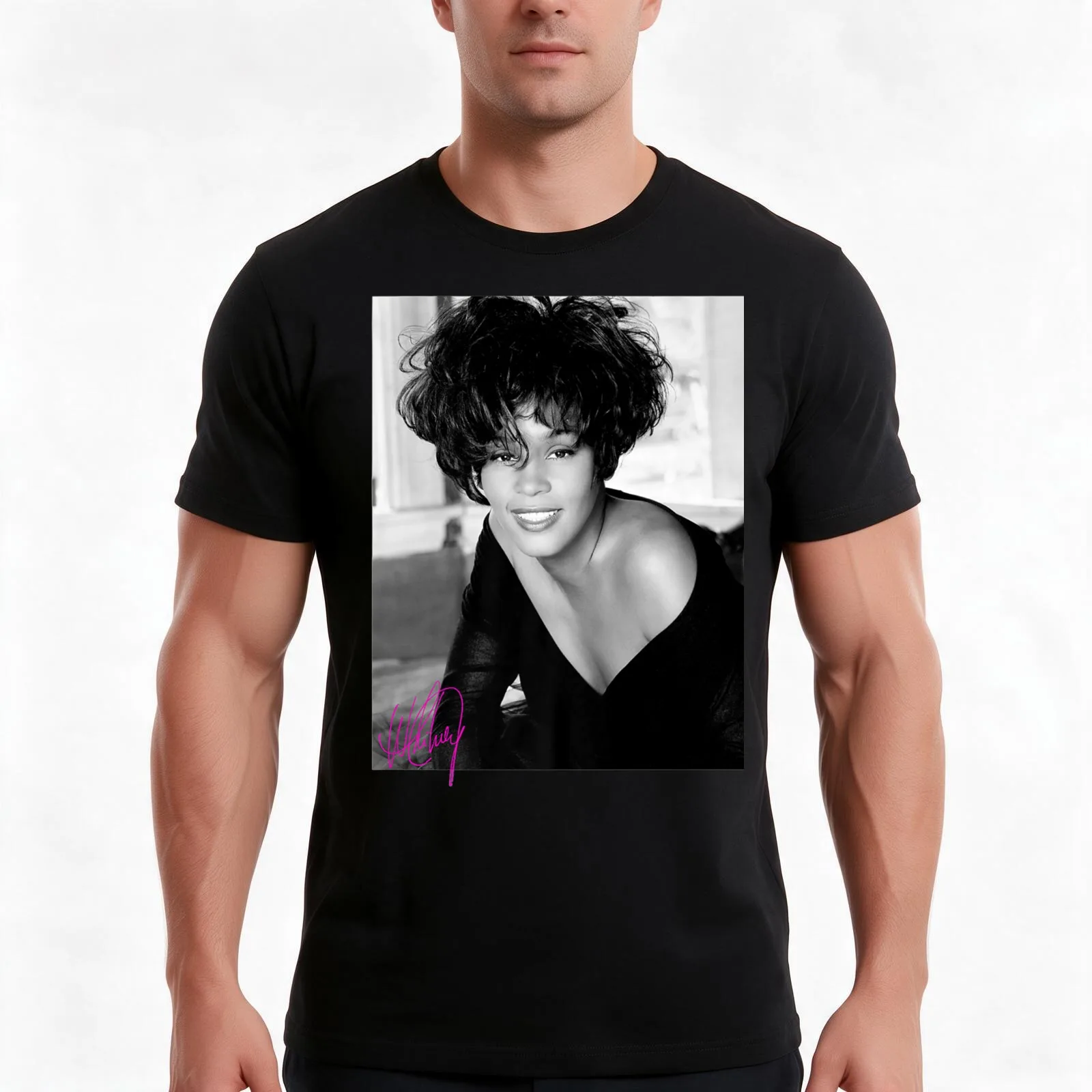 Classic Smile Photo Men And Women Whitney T-Shirt Summer Casual Cotton Tee Oversized Streetwear Tops Vintage Graphic Print