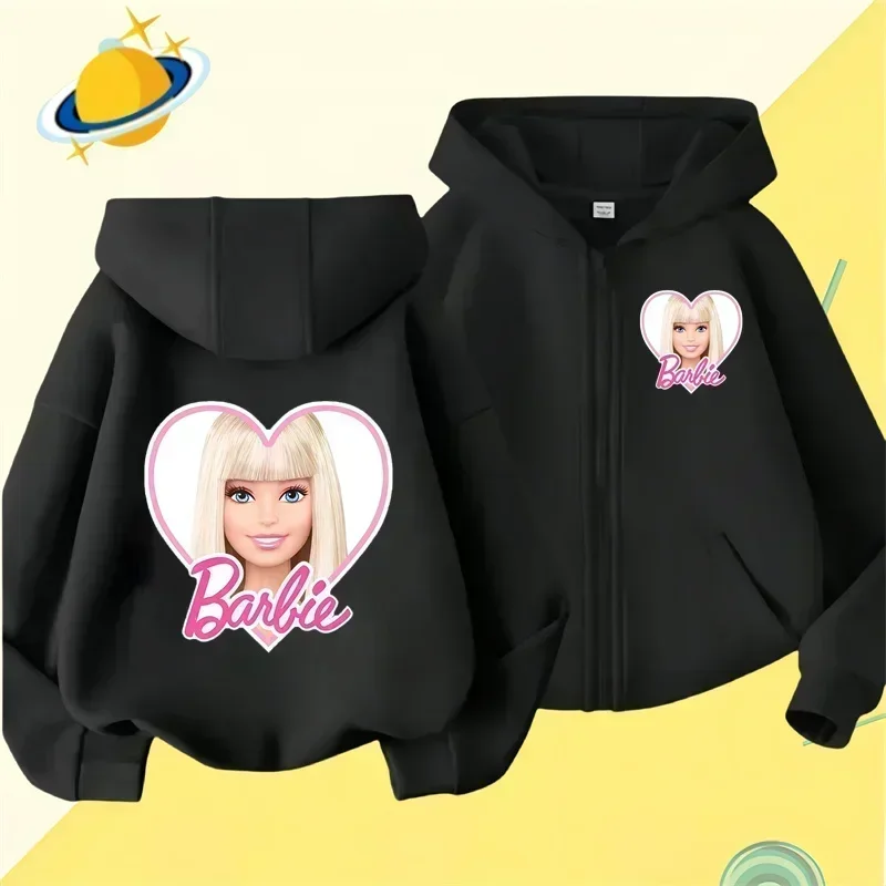 Barbie New Pin Zipper Hoodie Girls Sweatshirt Fall Winter Long sleeve Harajuku Jumper Disney Pin Casual hoodie top