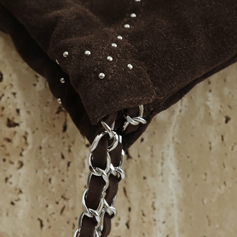 حقائب جلدية بقر طبيعية مخصصة بأحرف أولى للنساء، حقائب يد ومحافظ فاخرة بتصميم جديد لعام 2025، مزينة بمسامير عتيقة مع جيب داخلي وحزام سلسلة وحقيبة كتف تحت الذراع جودة عالية ًالشحن مجانا وصول الشحن السريع #6