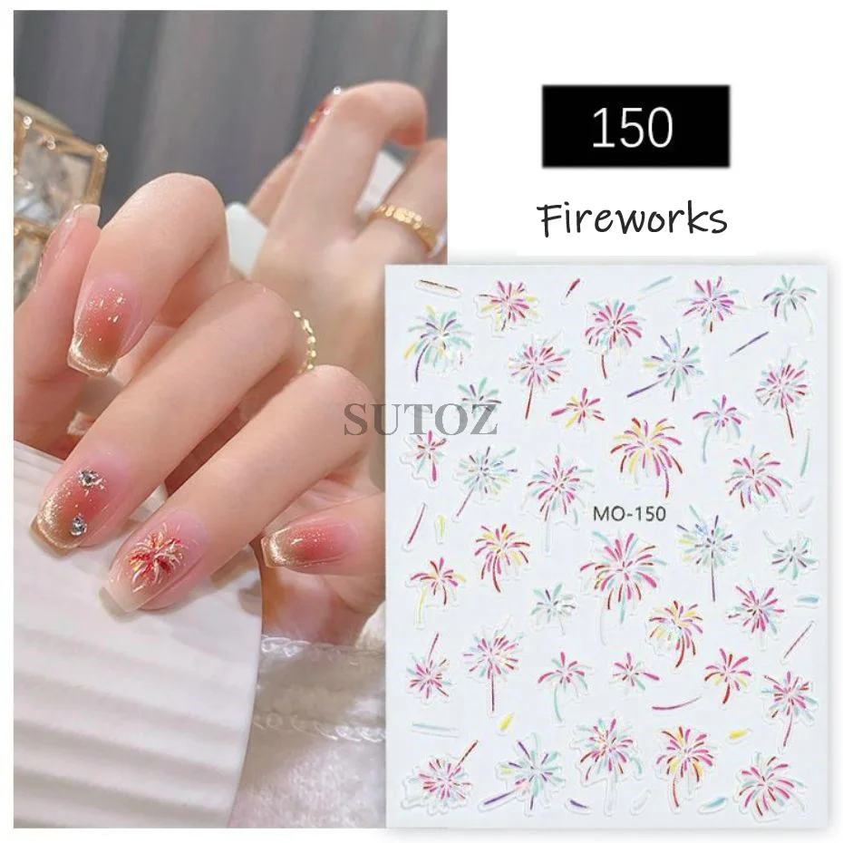 Colourful Fireworks Nail Art Stickers Shell Light Embossed Gorgeous Fireworks Nail Stickers New Year Decals Nail Supplies MO-150