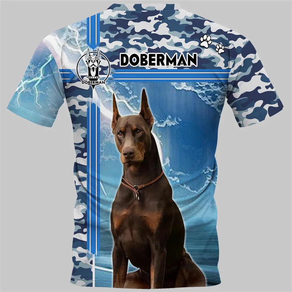 HX  Doberman T-shirt 3D Graphic Blue Camouflage T-shirts Fashion Man Pullover Tees Harajuku Streetwear Sportswear