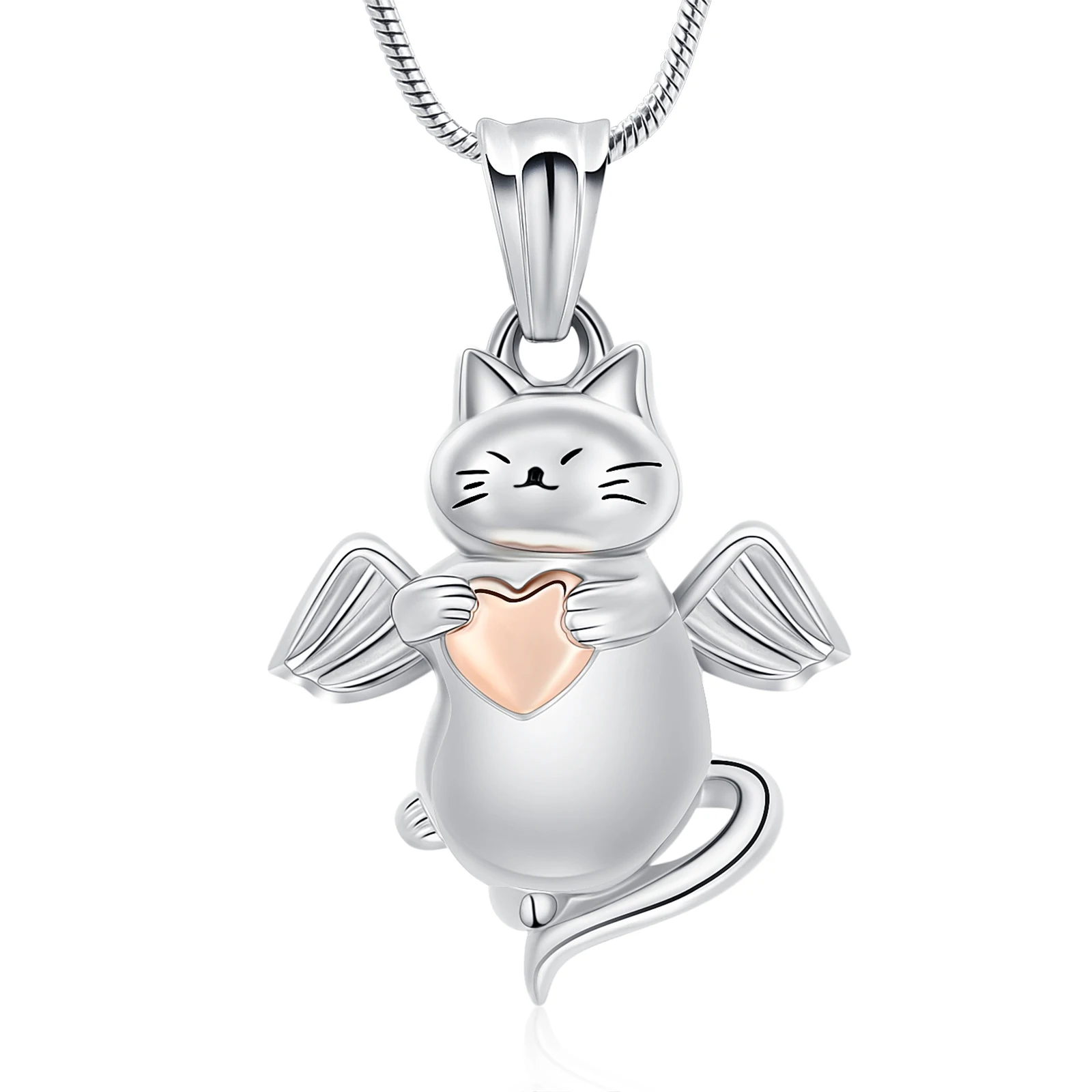 Care Cat Angel Cremation Urn Jewelry Necklace cremation Jewelry for Ashes Support Customize Keepsake Heart Shape Pendant