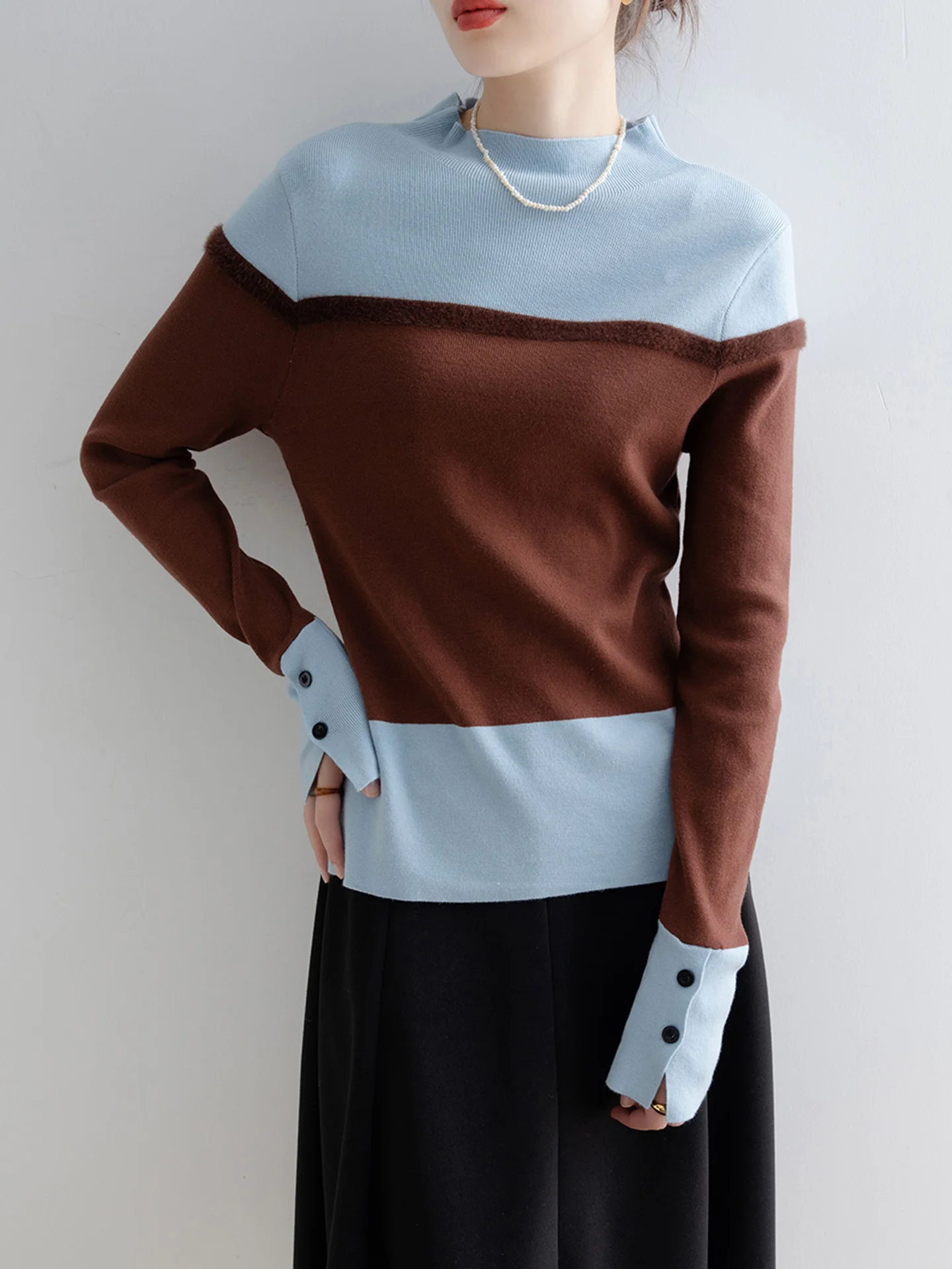 Maglione lavorato a maglia retrò lungo Sve Design chic Sense Color Blo Camere Abbigliamento interno Vestibilità comoda Sli Autunno Faion Wo...