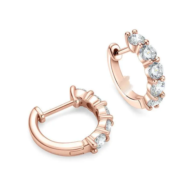 Rose Gold Cubic Zirconia Huggie Hoop Earrings, Small Half Row Crystal Click Circle Earrings, Dainty Sparkling Mini Hoop Earrings for Women Girls
