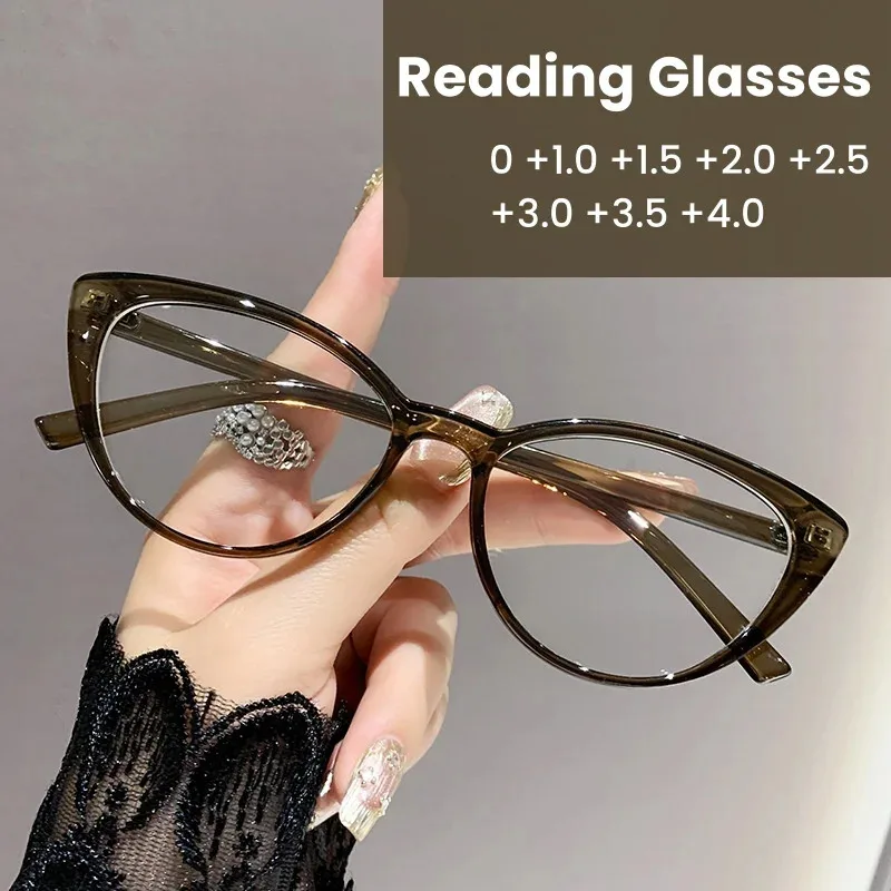 نظارات قراءة عصرية بإطار كامل على شكل عين القطة، طراز قديم، نظارات عصرية مضادة للضوء الأزرق، نظارات قراءة للسيدات