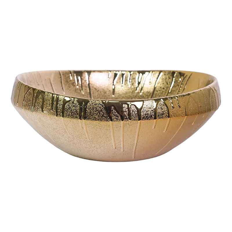 Ceramic table basin Spray some gilt wash basin Round electroplating art balcony bathroom wash face basin
