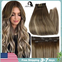 Full Shine ผมคลิปในส่วนขยายของผมมนุษย์ 50g 3pcs 100% Real Remy Human Hair Extensions Ombre สีบลอนด์สี Hairpins