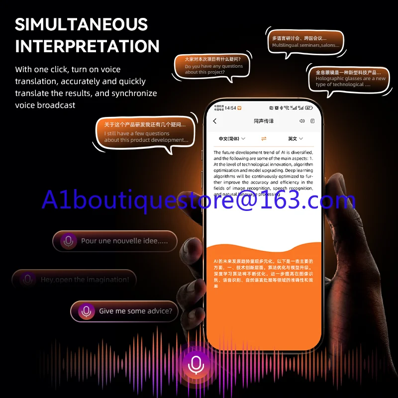 Übersetzungsgerät 2025 Smart Ai 102 Telefonassistent Simultanes Interpretation mit 50 + Sprachen Face-to-Face