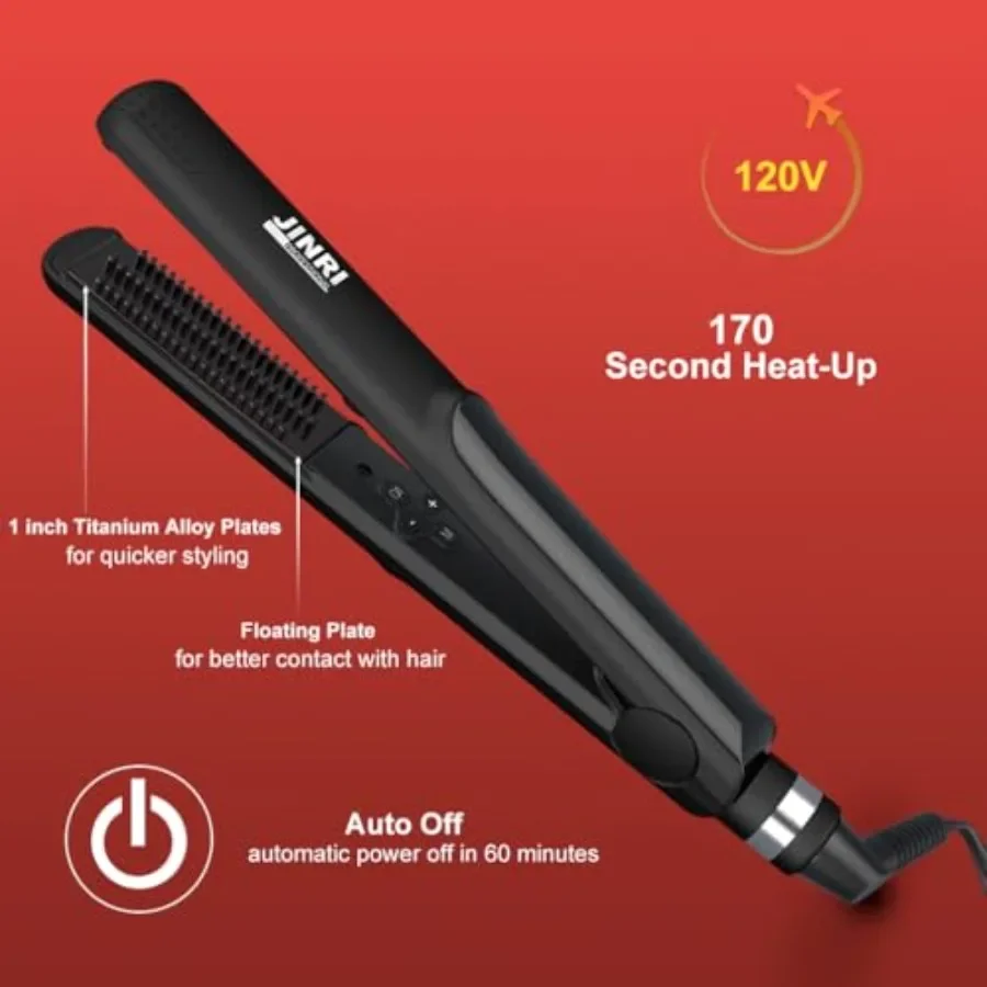 Hair Straightener Curls Pumped-Up Volume Adjustable Temp 360 Tail Rotation Lasting Volume Tourmaline Ionic Flat Iron Dual Volta