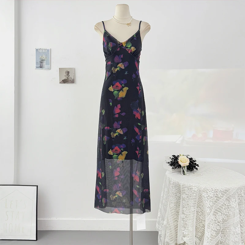 

Women Floral Print Spaghetti Strap Dress Extra Shipping Fee