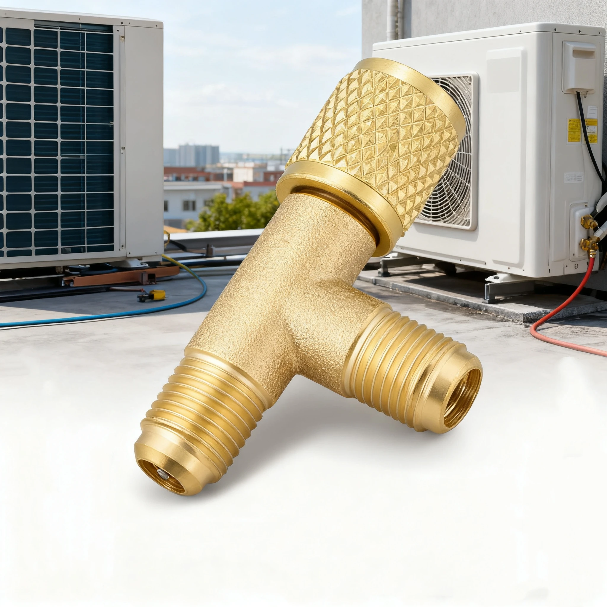 

Латунный быстроразъемный тройник с латунным клапаном SAE 1/4 дюйма, интерфейс SAE 1/4 дюйма, подходит для R22 R12 R134