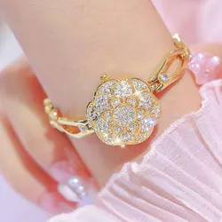 2024 Retro Flip Flower Watch for Women Luxury Luxury Diamond Set Silver Quartz Waterproof Clock for Wife Gift Box FA1810