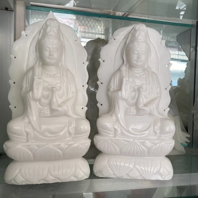 White marble Guanyin statue Afghan Jade Guanyin Holding a Vase White Jade Sitting Guanyin Bodhisattva Family Jade Buddha Statue
