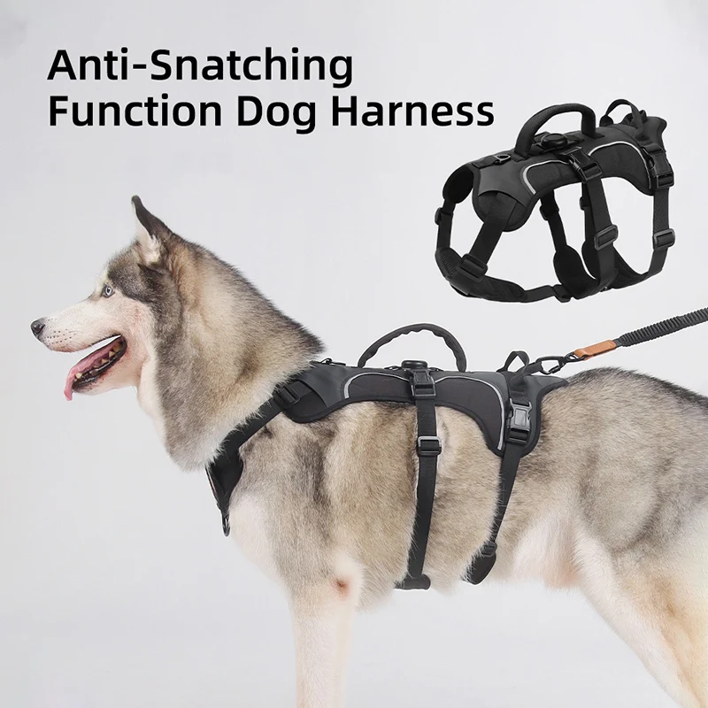 

Adjustable Anti-Escape Dog Harness with Tracker Case Breathable Soft Padded Reflective Pet Harness for Husky Golden Retriever