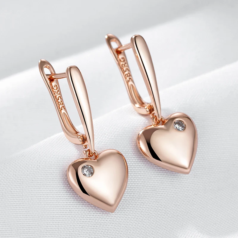 Wbmqda New Love Heart Drop Earrings For Women 585 Rose Gold Color With Natural Zircon Modern Party Wedding  Jewelry Gifts