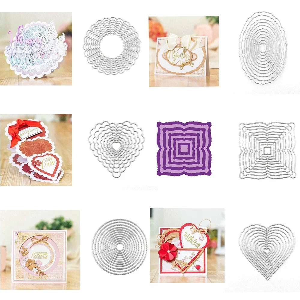 Multi shape background Metal Cutting Dies Heart Embossing Diecut 2024 New For DIY Card Making Scrapbooking Crafting Supplies