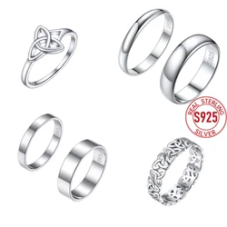 ChainsPro S925 Sterling Silver Celtic Knot Eternity Rings for Women Basic Flat 3/5mm Ring Stackable Couple Promise Jewelry CP990