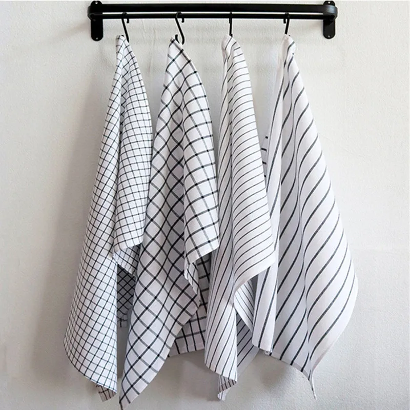 50x70cm White Black Plaid Striped Cotton Tea Towel Kitchen Dinner Table Napkin Cleaning Cloth New Year Party Gift Home Decor