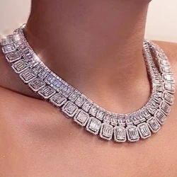 New 11mm Personality Rectangle CZ Necklace Miami Cuban Chain Iced Out Cubic Zirconia Bling Tennis Choker Hip Hop Women Jewelry