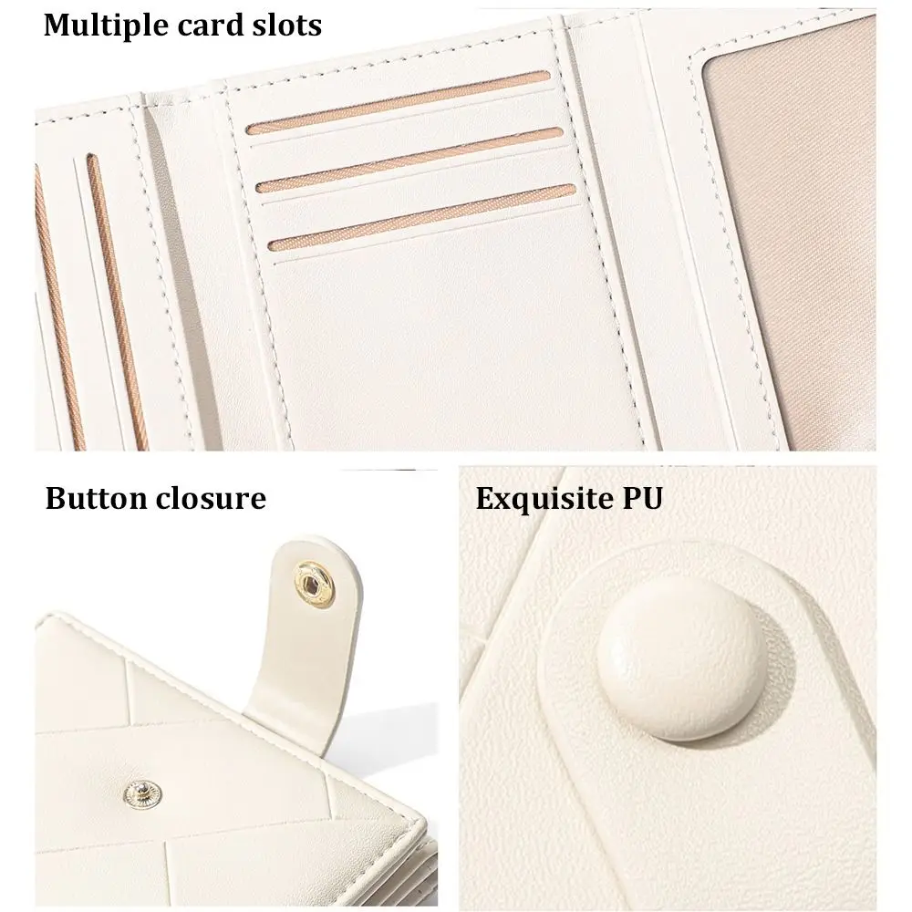 Cute PU Leather Women's Card Bag Triple Fold Portable Wallet Checkered Pattern Short Card Holder