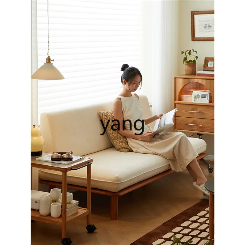 

Lhh solid wood sofa living room small apartment without armrests double retro lazy sofa bed