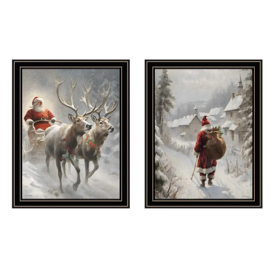 2-Piece Vignette Christmas Black Framed Wall Art for Living Room Holiday Home Decor Print for Bedroom by Jo Moulton