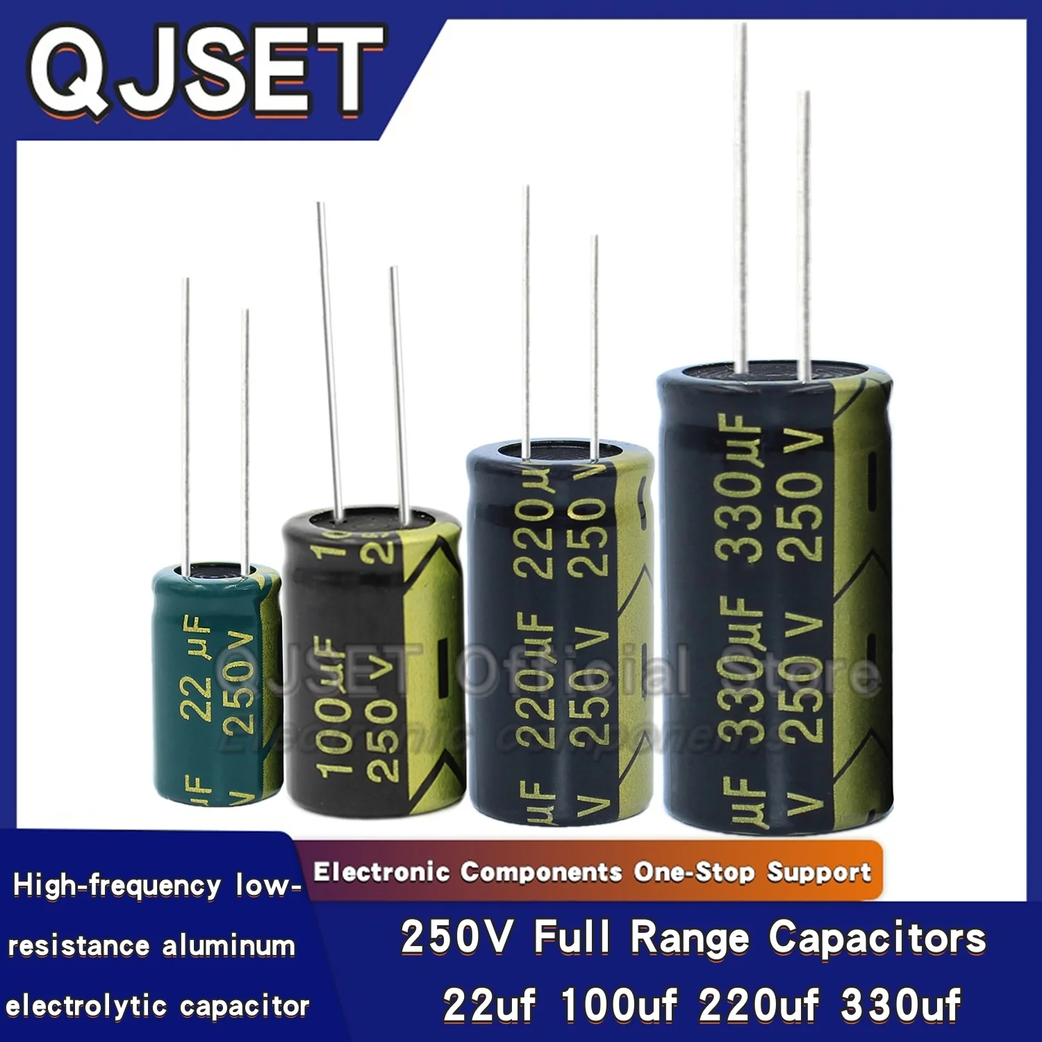 JCCON Capacitor de alta frequência 250V 22UF 100UF 220UF 330UF Adaptador de fonte de alimentação de comutação Inversor Capacitor eletrolítico 250V