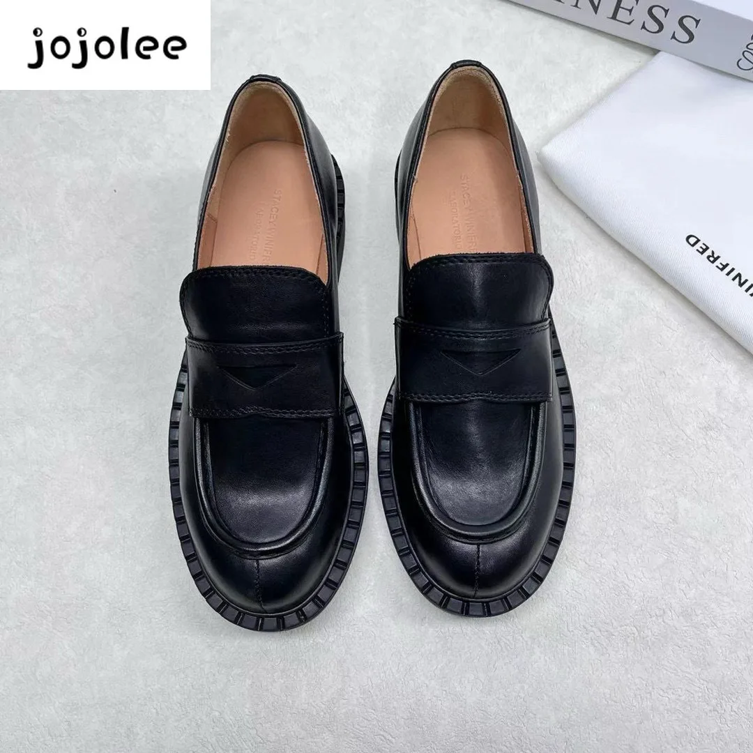 jojolee  2024 Women Ballet Flats Shoes Soft Real Leather Silver Buckle Strap Casual Low Heels Wedding Dress Shoes ballet Shoes