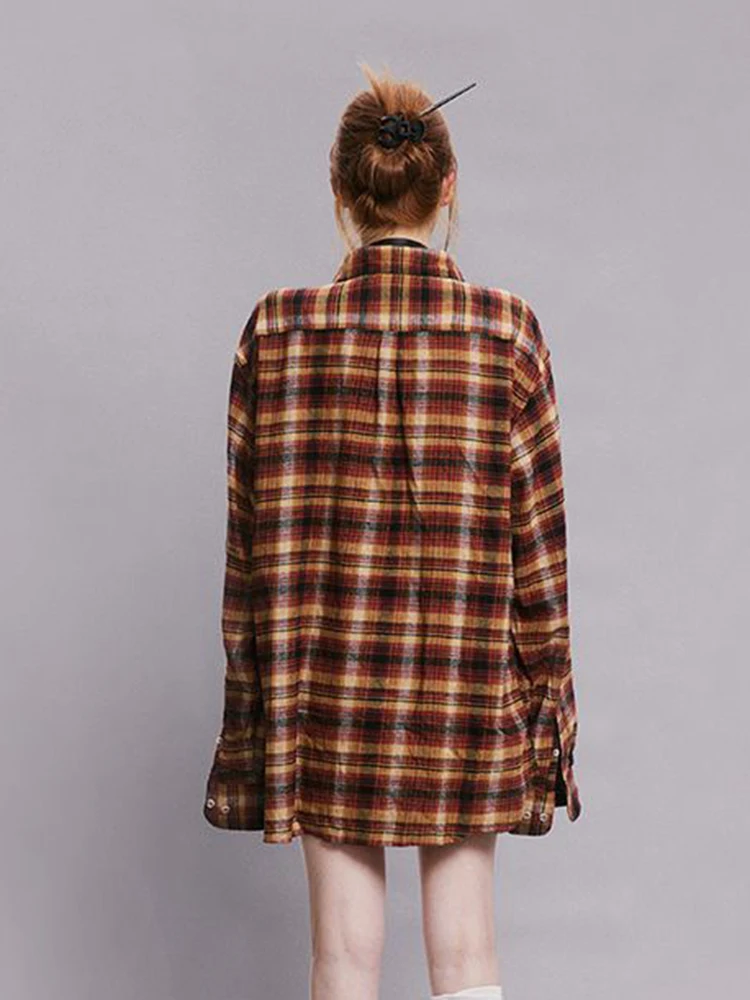 Camicie scozzesi Y2k da donna Camicetta a maniche lunghe oversize vintage Harajuku Streetwear Allentato Bf Retro Hop Casual Top Nuova primavera