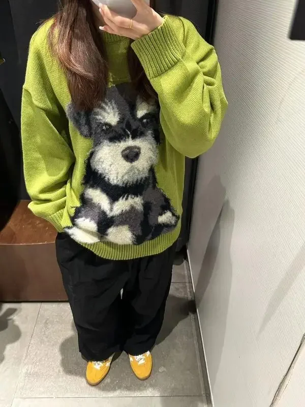 Jesienno-zimowa moda Casual Fashion Sweter damski Poczucie wieku Redukcja Sherina Puppy Cat Sweter zagęszczony.