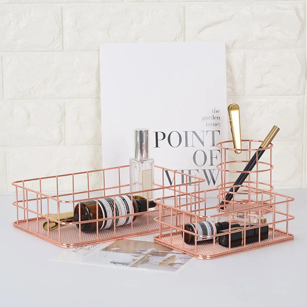 

2Pcs Premium Iron Storage Baskets Square Organizer Cosmetics Stationery Keys Home Use Large Capacity Open Design