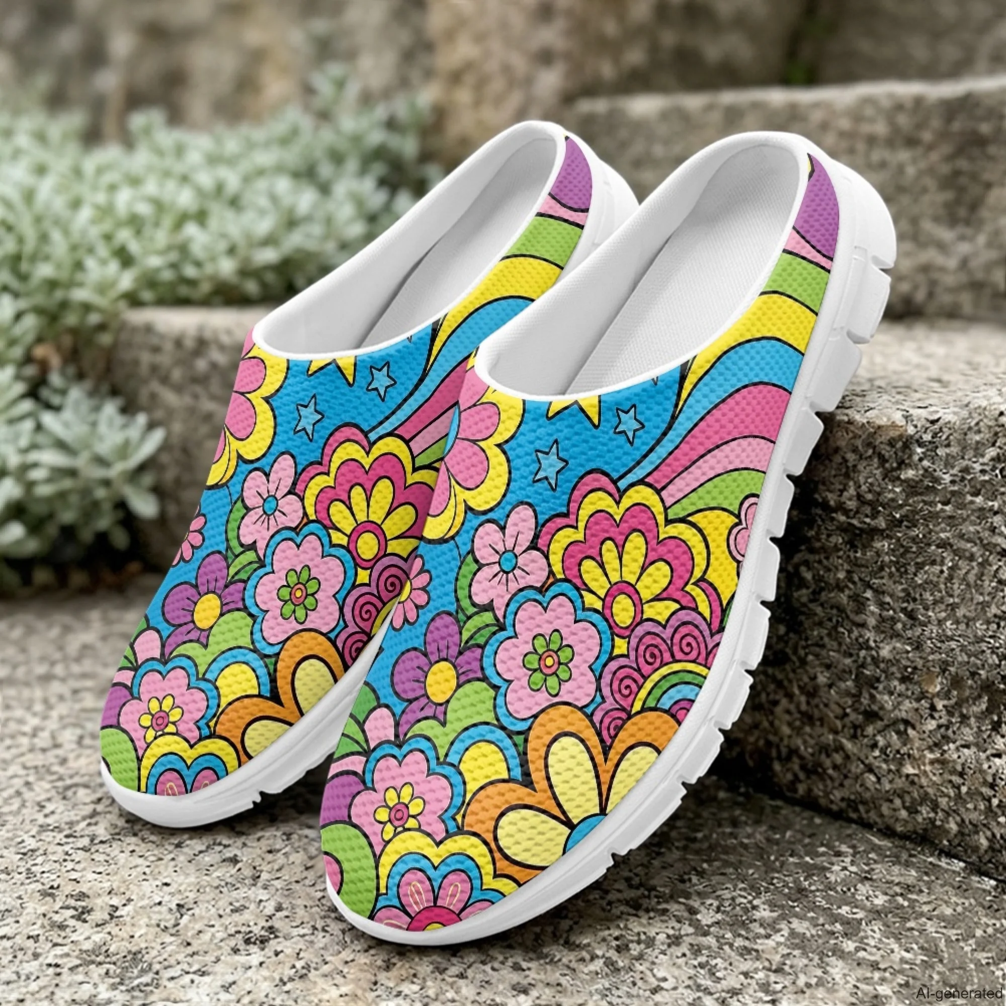 XIXIRIMIDO Women's Slippers Nurse Shoes Women's Sandals Hippie Flower Print Sapatos Femininos Elegante Man Shoes Chinelo 35-48