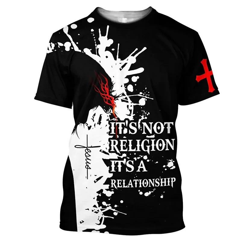 Summer Men\'s T-Shirt God Religion Christ Jesus Cross 3D Print Hip Hop Loose Short Sleeve Streetwear Oversized Vintage T Shirt